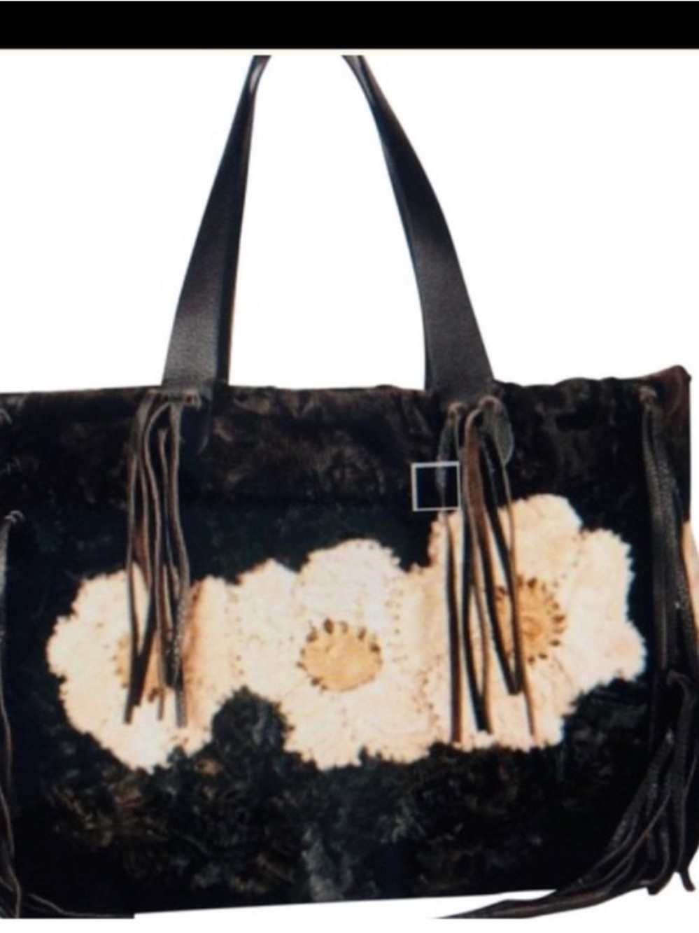 Valentino Garavani Black Tote with Cream Floral Appliqué